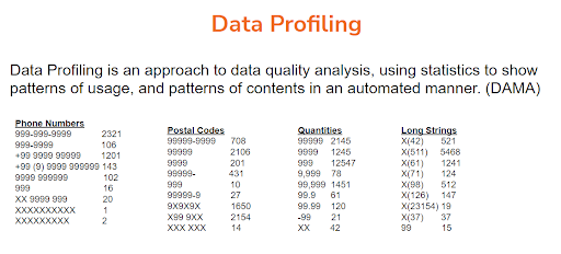 Data profiling defined by DAMA