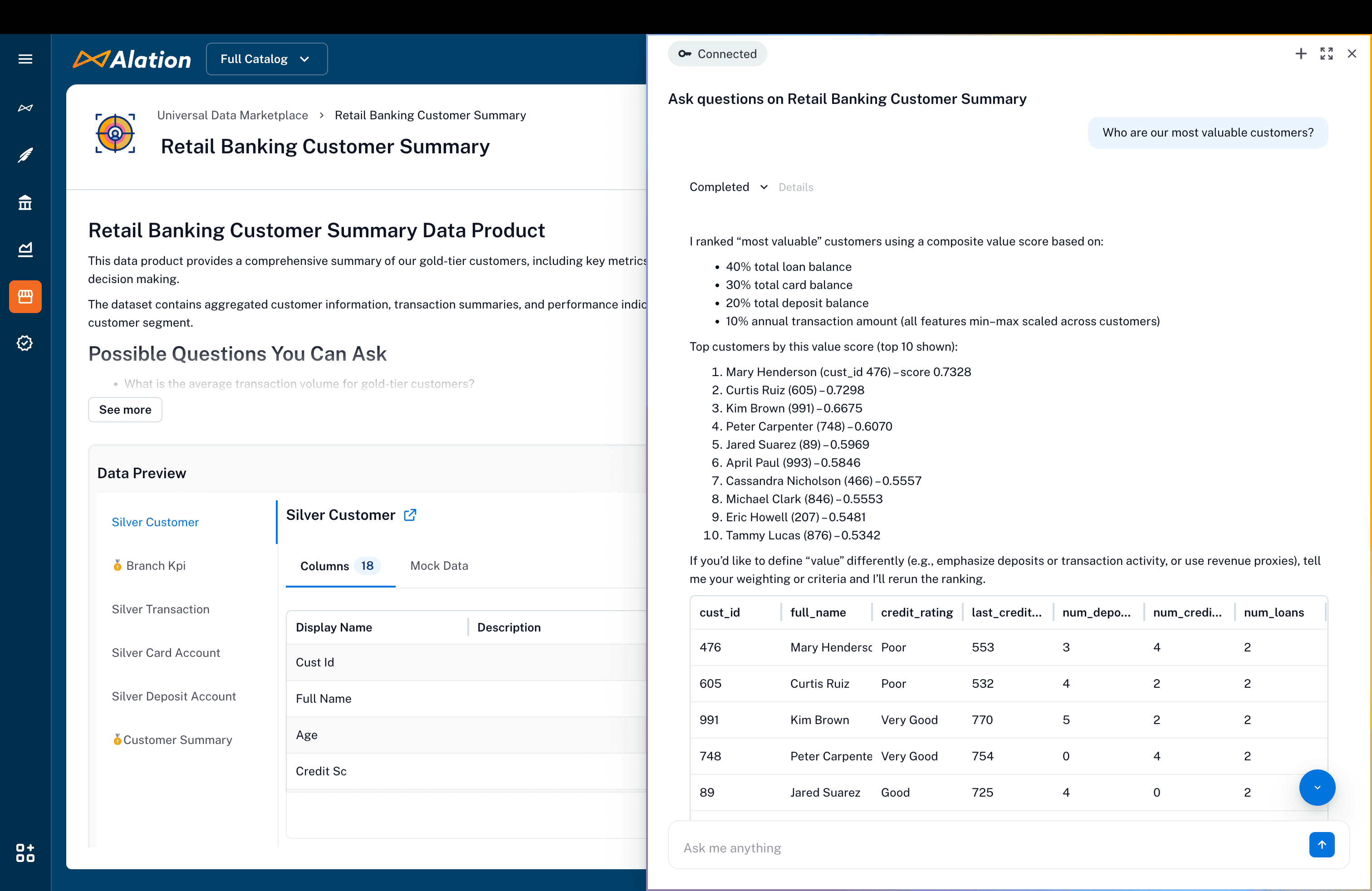 alation chat with your data uI
