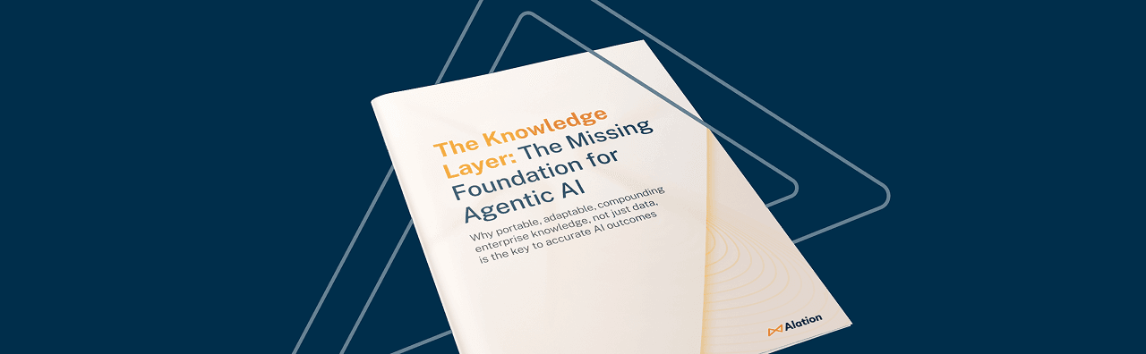 White paper titled "The Knowledge Layer: The Missing Foundation for Agentic AI" on a dark blue background with geometric lines.