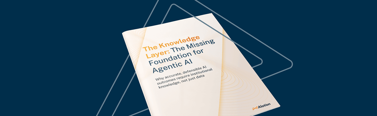 White paper titled "The Knowledge Layer: The Missing Foundation for Agentic AI" on a dark blue background with geometric lines.