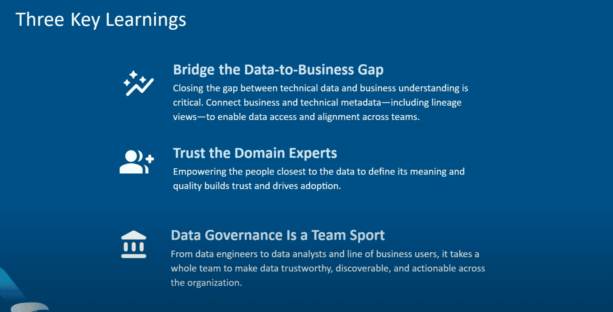 Slide from American Airlines Databricks Summit 2025 presentation: 3 key learnings with Alation