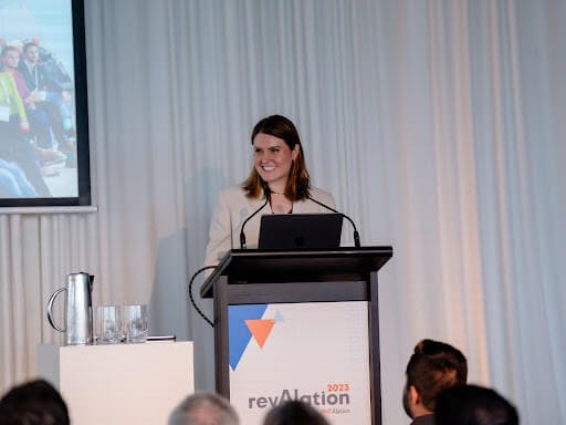 Leandra Siedor, Alation's Director of Professional Services, presenting Alation's platform vision and roadmap at revAlation Sydney 2023.