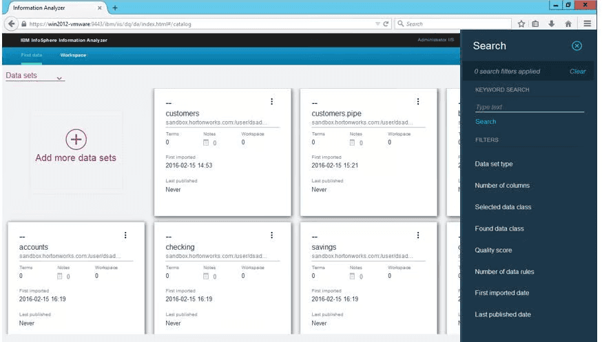 An example of data sets within IBM InfoSphere Information Analyzer (Source: G2)