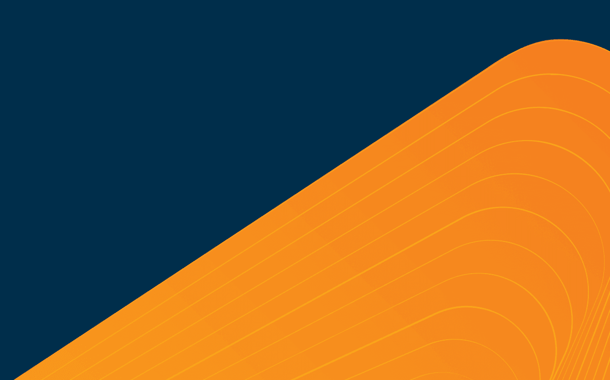 Abstract design with deep navy blue background and bright orange curved shape with subtle linear patterns in the corner.