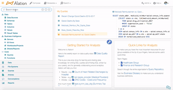 Gif showcasing how with Alation you can search for assets across the entire data pipeline