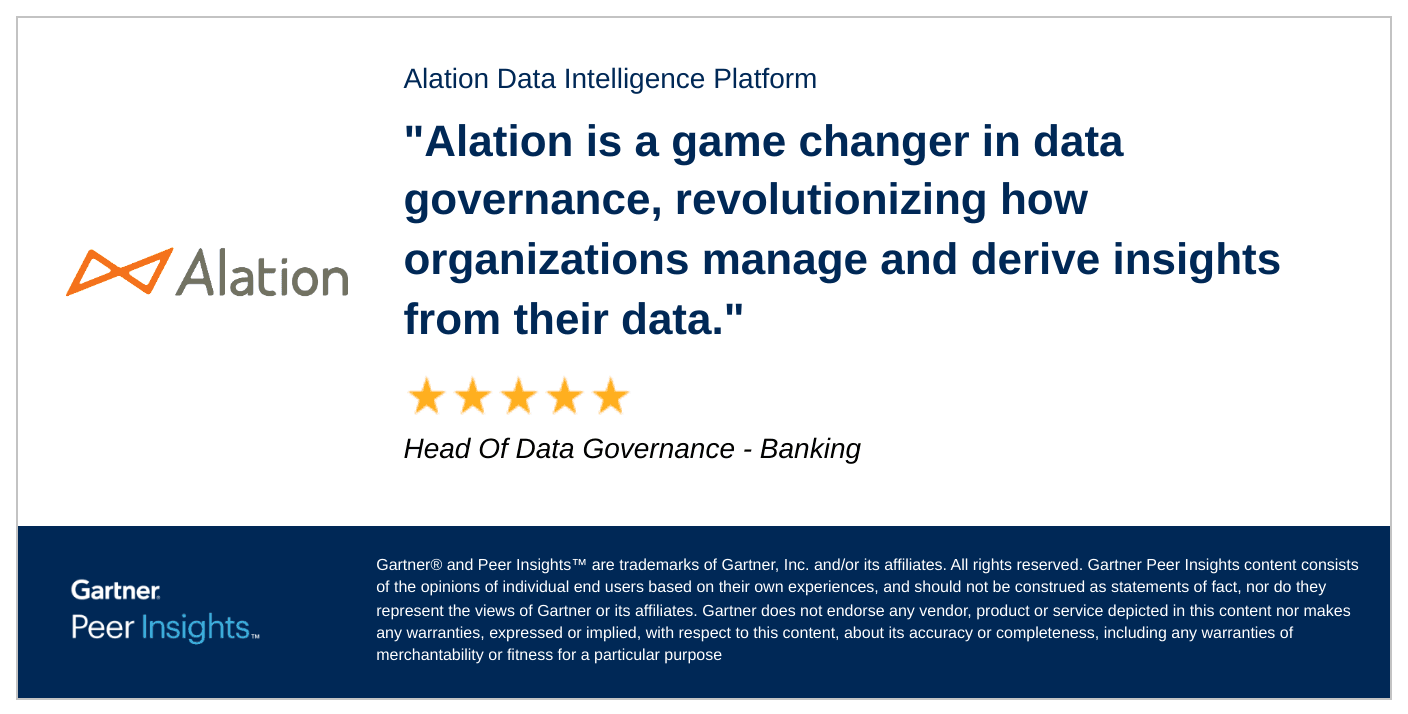 Happy customer speaking to Alation for data governance in banking