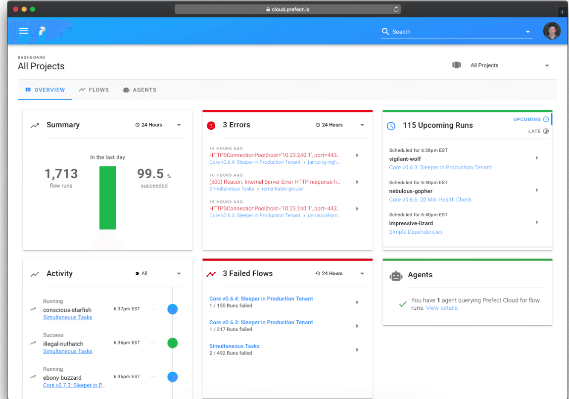 Prefect’s interface for managing projects (DataOps tool)