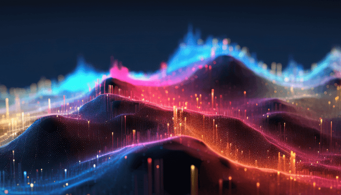 Alation Blog Image: An image resembling black sand mountains with vibrant, illuminated bursts of color.