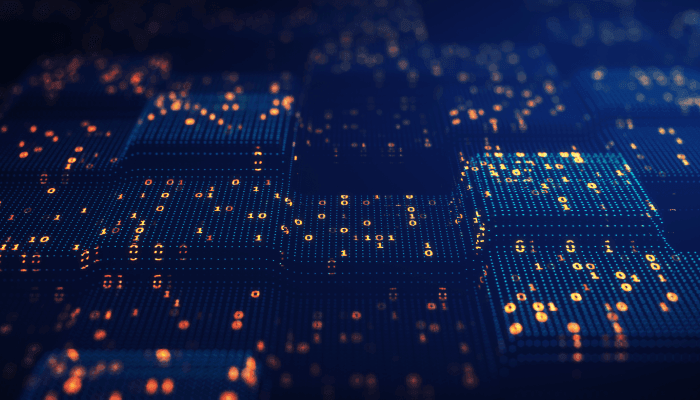 Alation Blog Image: A dark blue data chip with multiple numbers glowing in the background