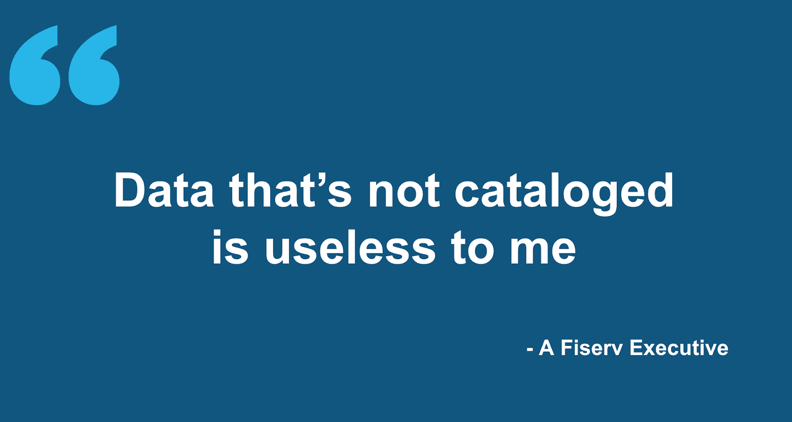 A quote from a Fiserv executive on the value of a data catalog.