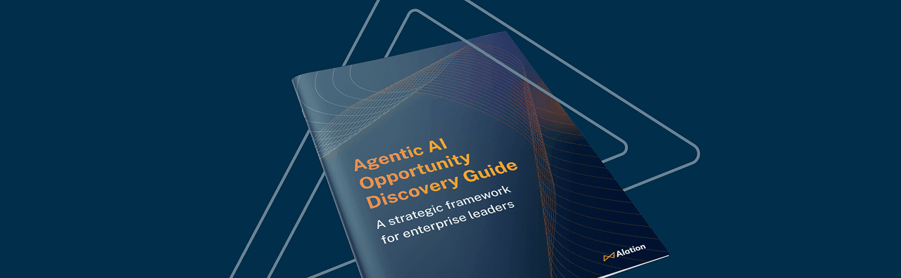 Book cover of "Agentic AI Opportunity Discovery Guide" with orange text on dark blue background featuring abstract wave patterns.