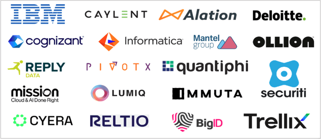 Picture showing the SIs and ISVs included in AWS' Data and AI Governance cohort