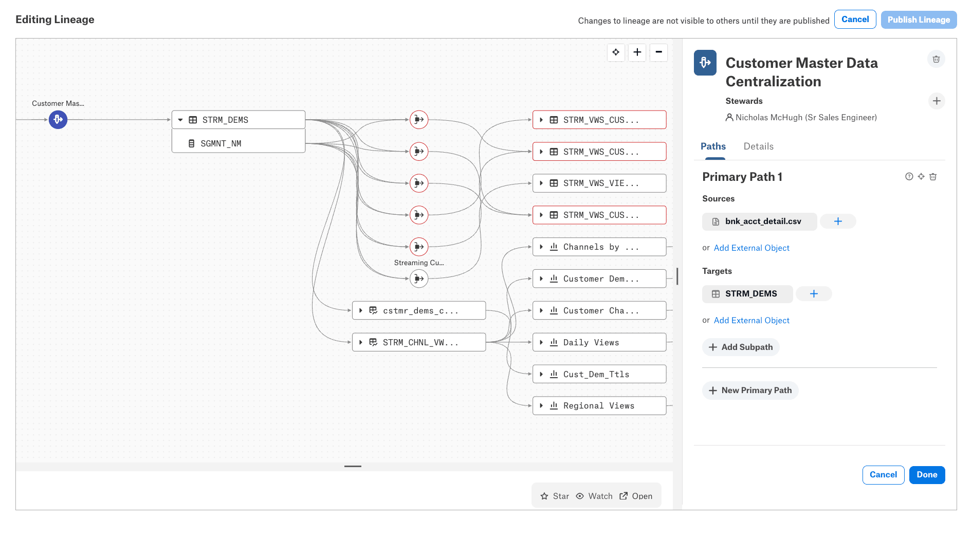 An example of data lineage within Alation