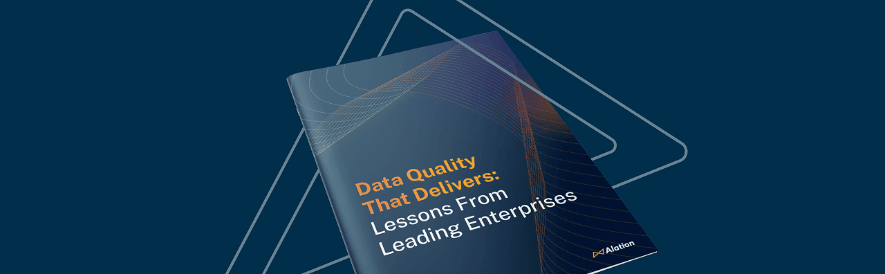 Business report cover titled "Data Quality That Delivers: Lessons From Leading Enterprises" on dark blue background.