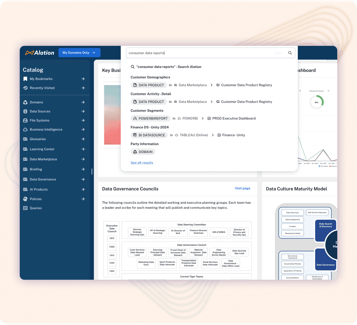 Alation product screenshot - data product search and discovery