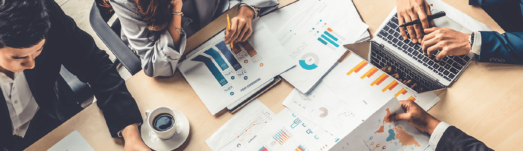 A group of coworkers working together in an office