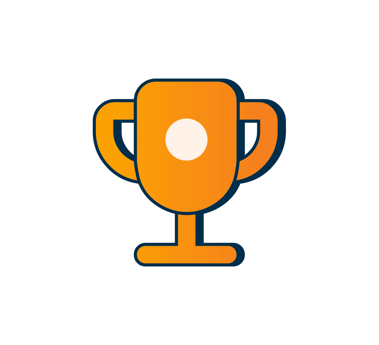 Stylized orange trophy icon with dark blue outline and white circle in the center, representing achievement or award.