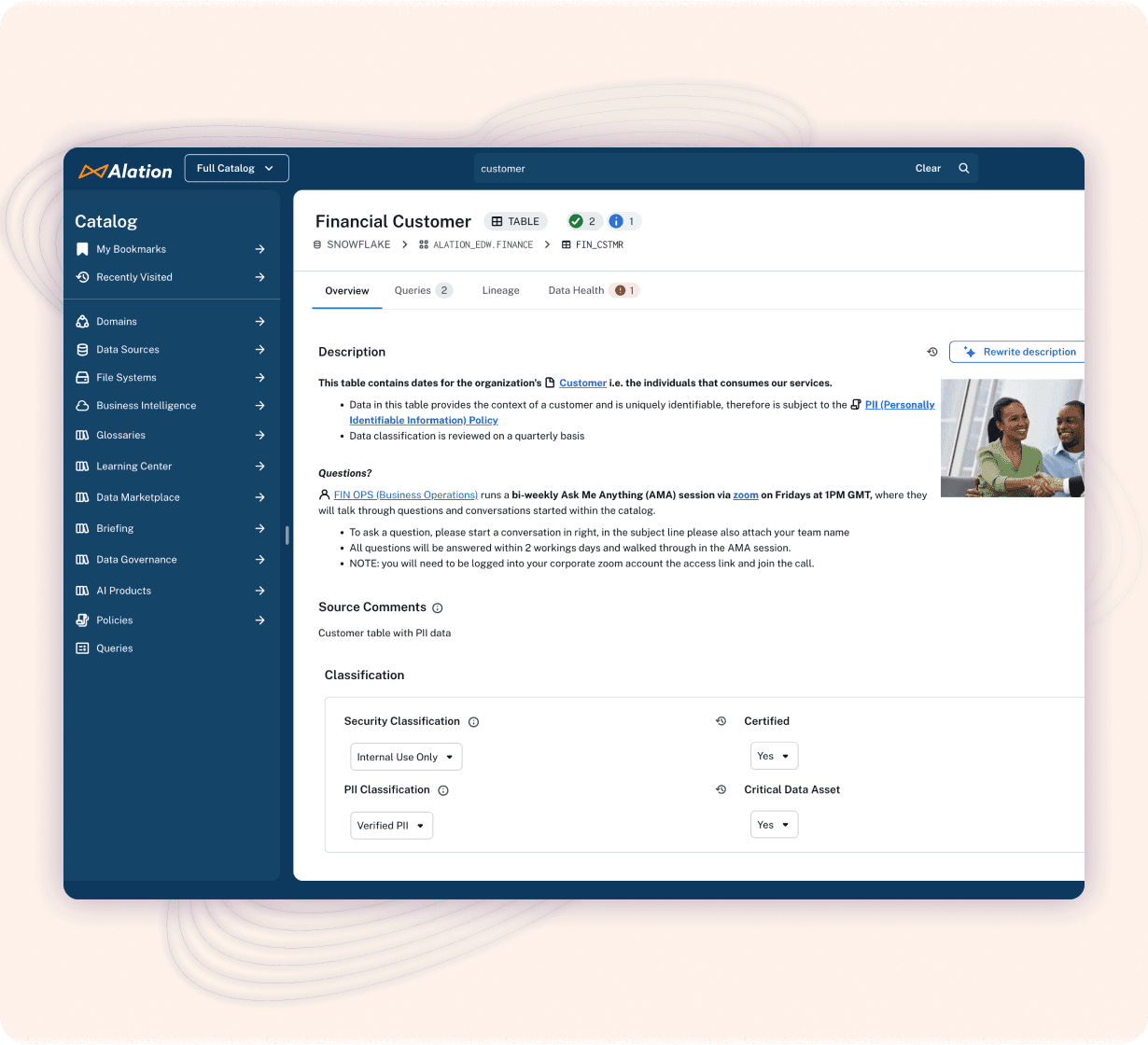 Description of a data product in a single, user-friendly interface.