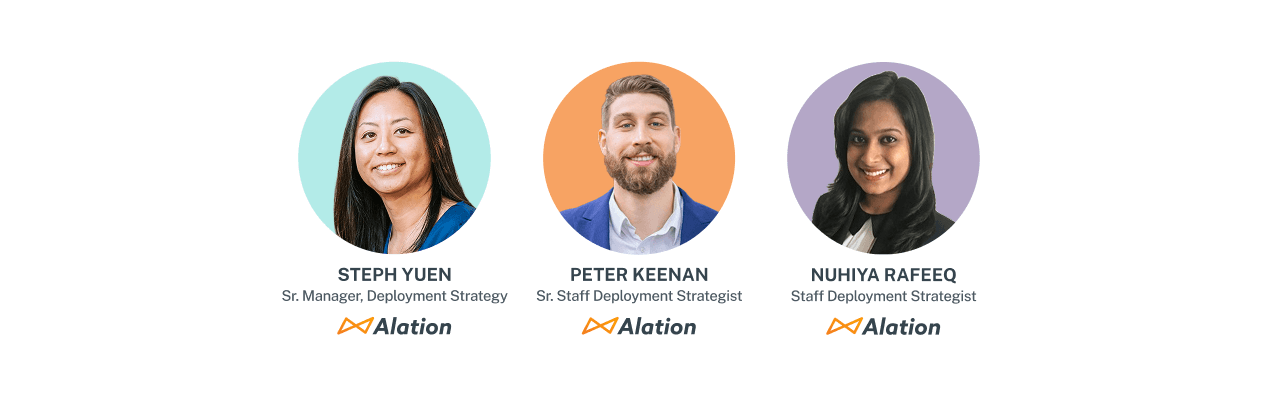 Alation Decision Lab: Build a Concierge Agent for Your eCommerce Platform. Banner with three pictures of speakers.