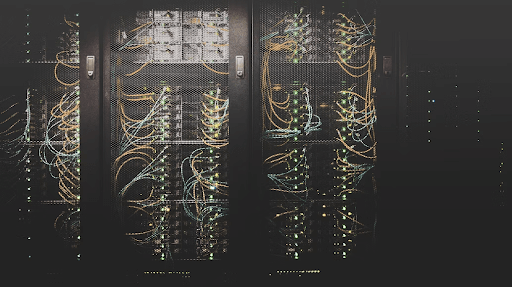The wires behind a computer hard drive