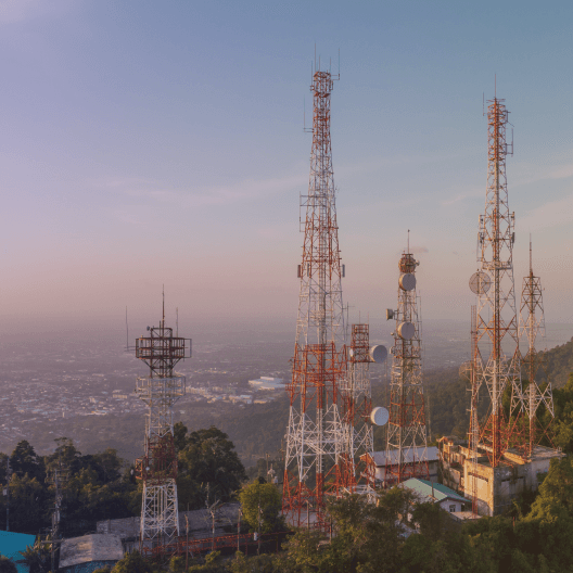 Telecommunications towers hillside of a city