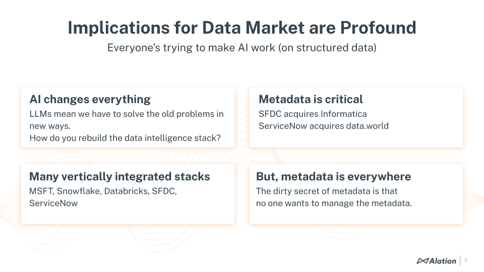 Slide from chat with your data webinar: the key challenges of using AI for enterprise analytics