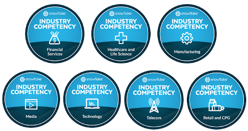 Alation's 7 industry competency badges from Snowflake