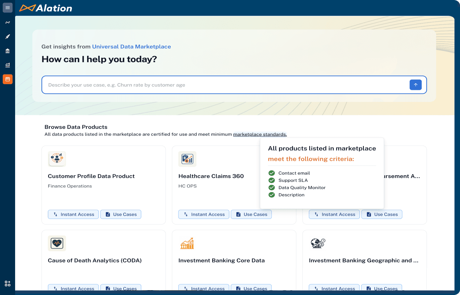 Alation Data Products Marketplace product page hero