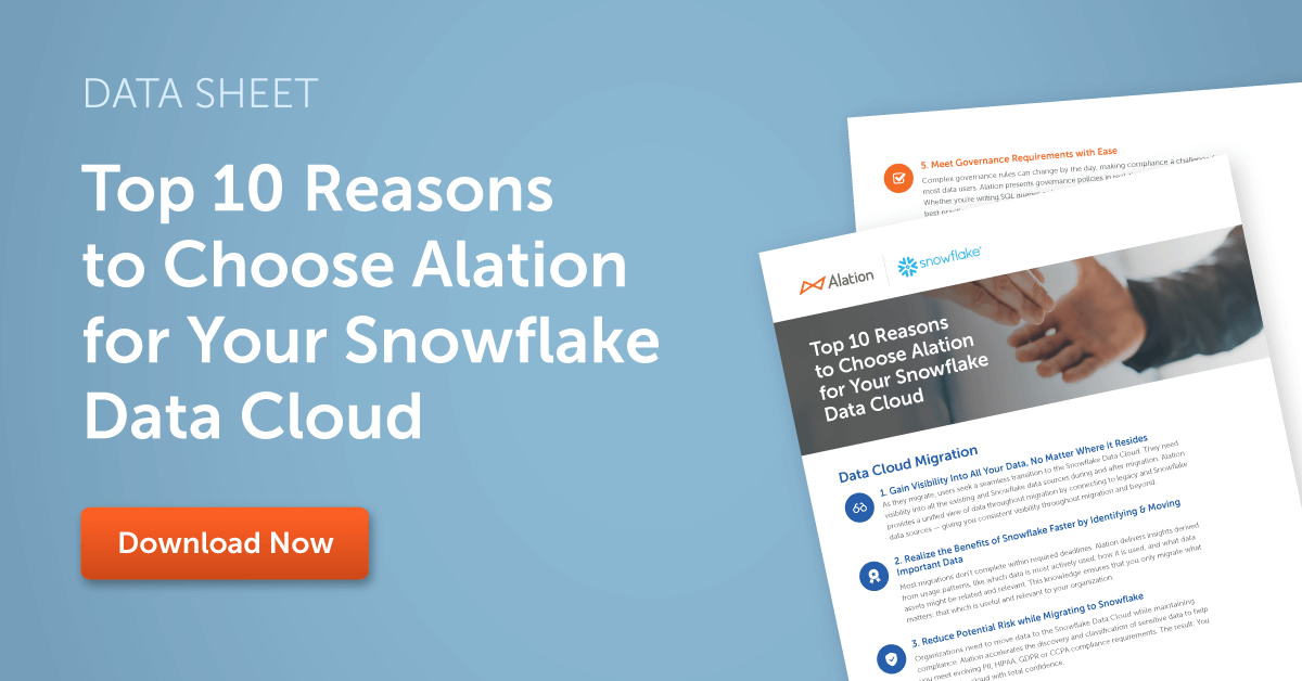 Top 10 Reasons to Choose Alation for Your Snowflake Data Cloud Datasheet (large banner)