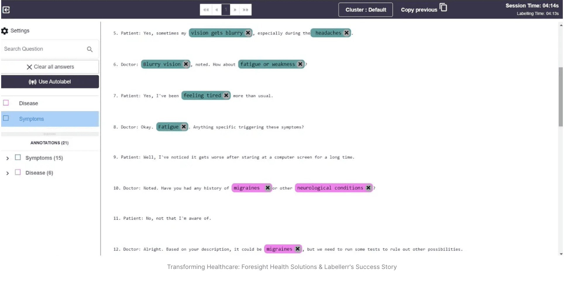 Labellerr’s interface displaying text with medical tagging.