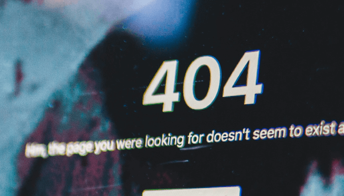 404 error showing up in a computer screen