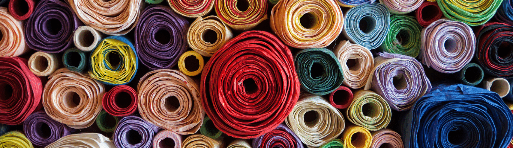 Rolls of colored fabric for a blog
