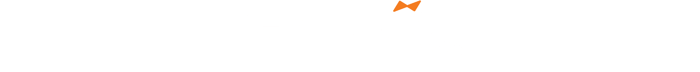 Small orange bowtie or ribbon-shaped logo in the upper right corner of a white background.