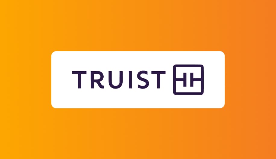 Truist logo displayed on white rectangle against orange-yellow gradient background.