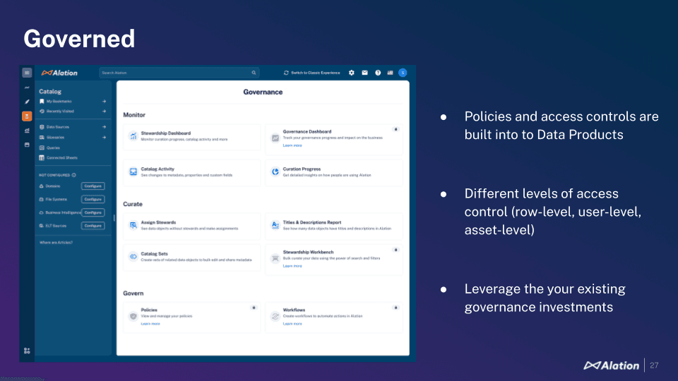 Alation chat with your data unique features: GOVERNED