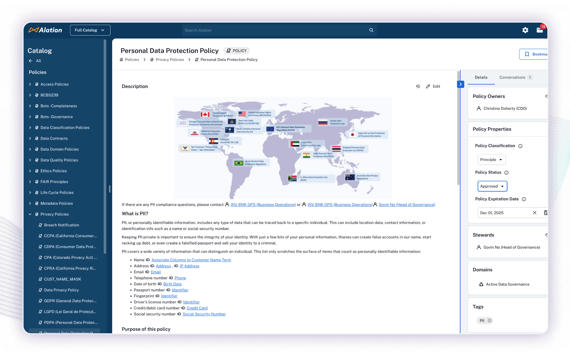 Product image of Alation Data Governance showcasing business policy