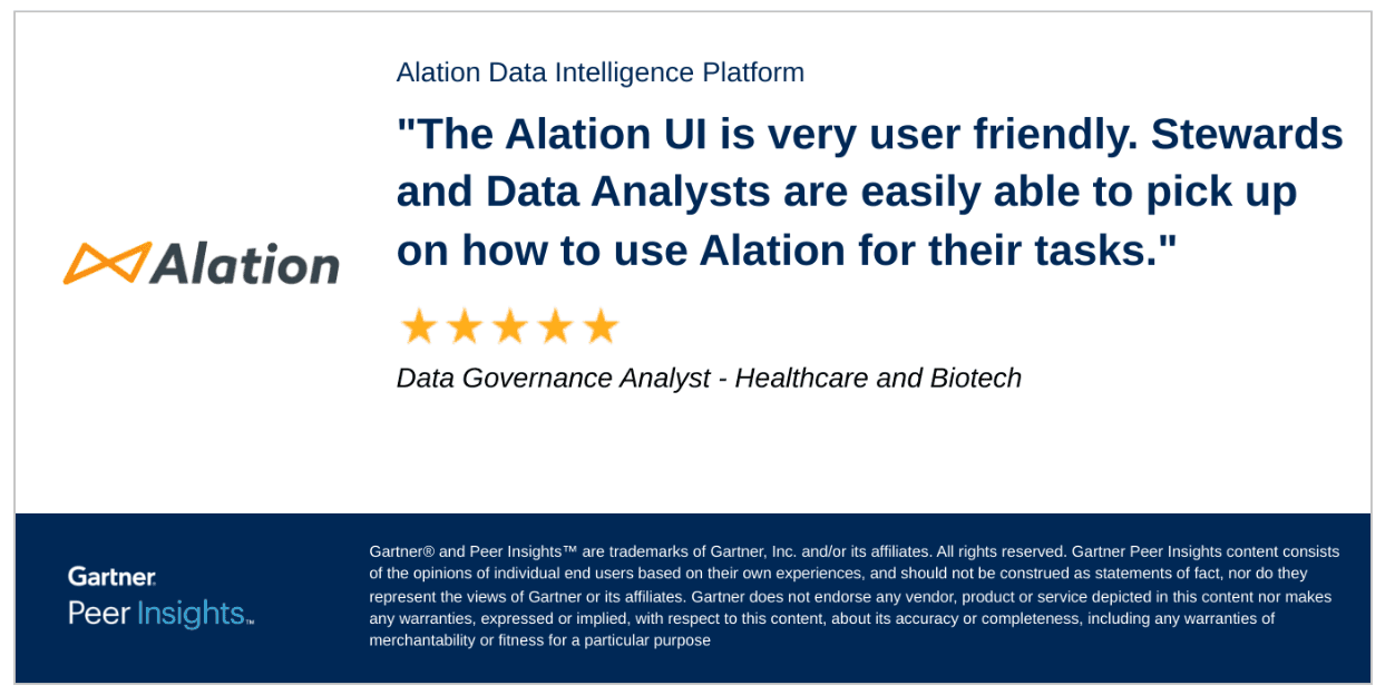 Alation's review on Gartner Peer Insights.