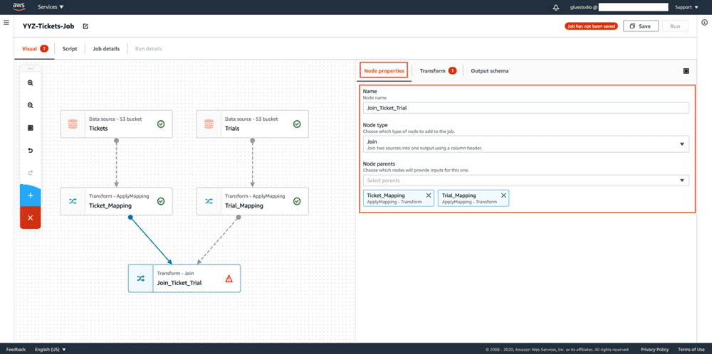 AWS Glue’s visual job builder interface