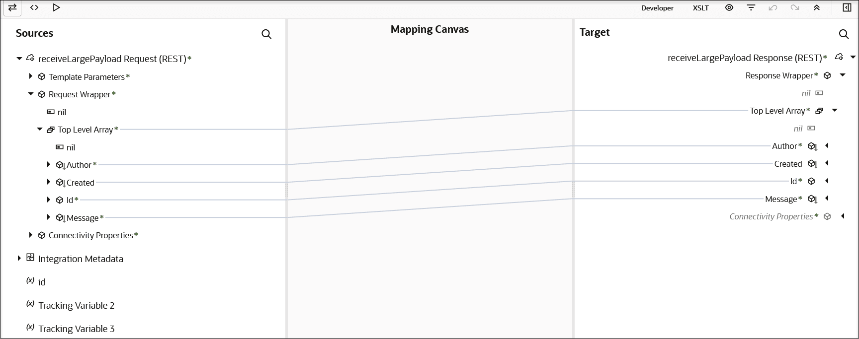 Example of source-to-target mapping within OIC’s mapper (Source: Oracle help documentation)