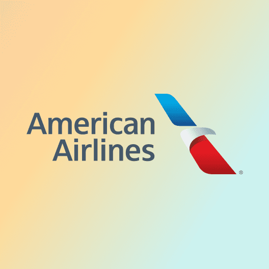American Airlines stacked logo on a sun yellow to sea foam gradient background