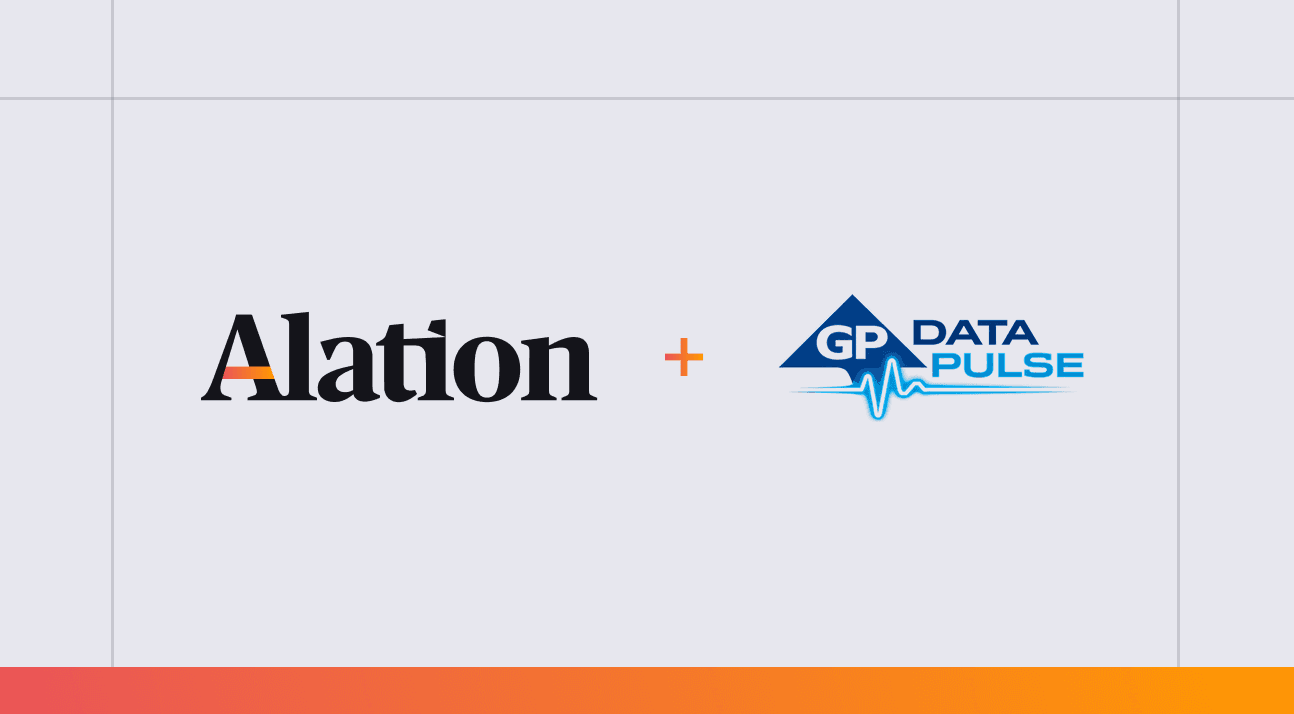 Alation logo and GP Data Pulse logo side by side with a plus sign, indicating a partnership between the two companies.