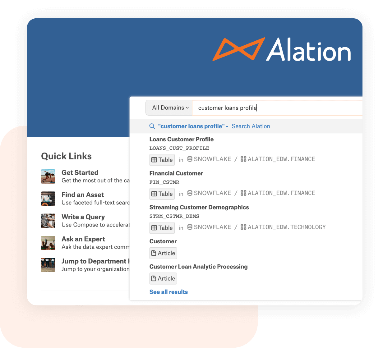 A screenshot of Alation's Artificial Intelligence Solution within the data catalog