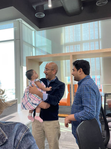 Our CEO, Satyen, pictured here with Sarath Kaza (our very first Engineer in India) and his daughter.