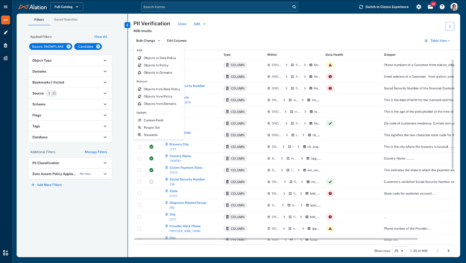 Assets centralized within Alation Stewardship Workbench