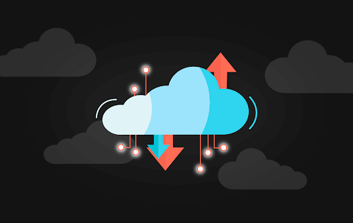 Blue cloud icon with arrows pointing up and down from StockVault