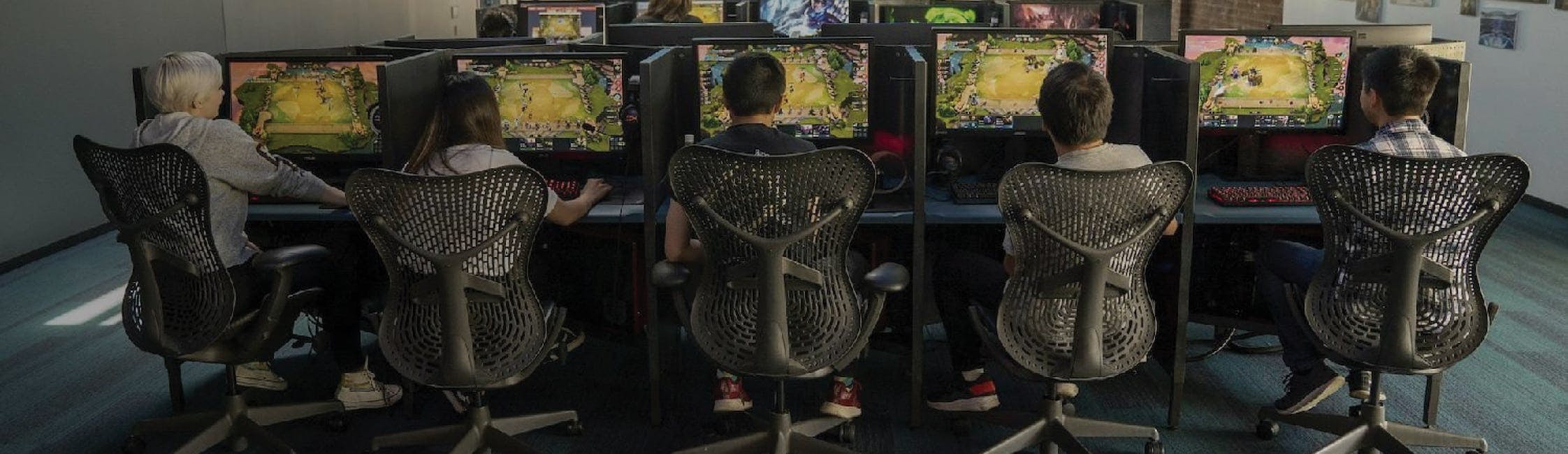 A group of gamers playing together on their computers.