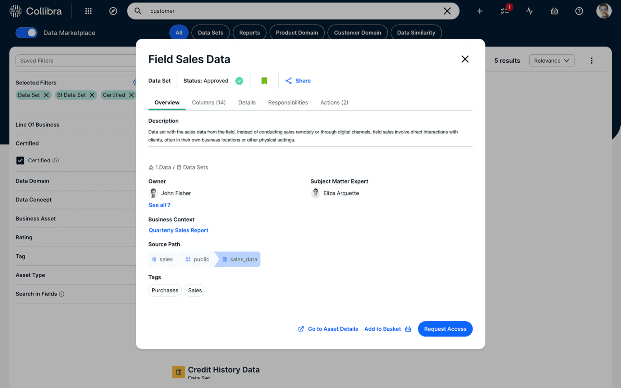 Collibra's data catalog UI
