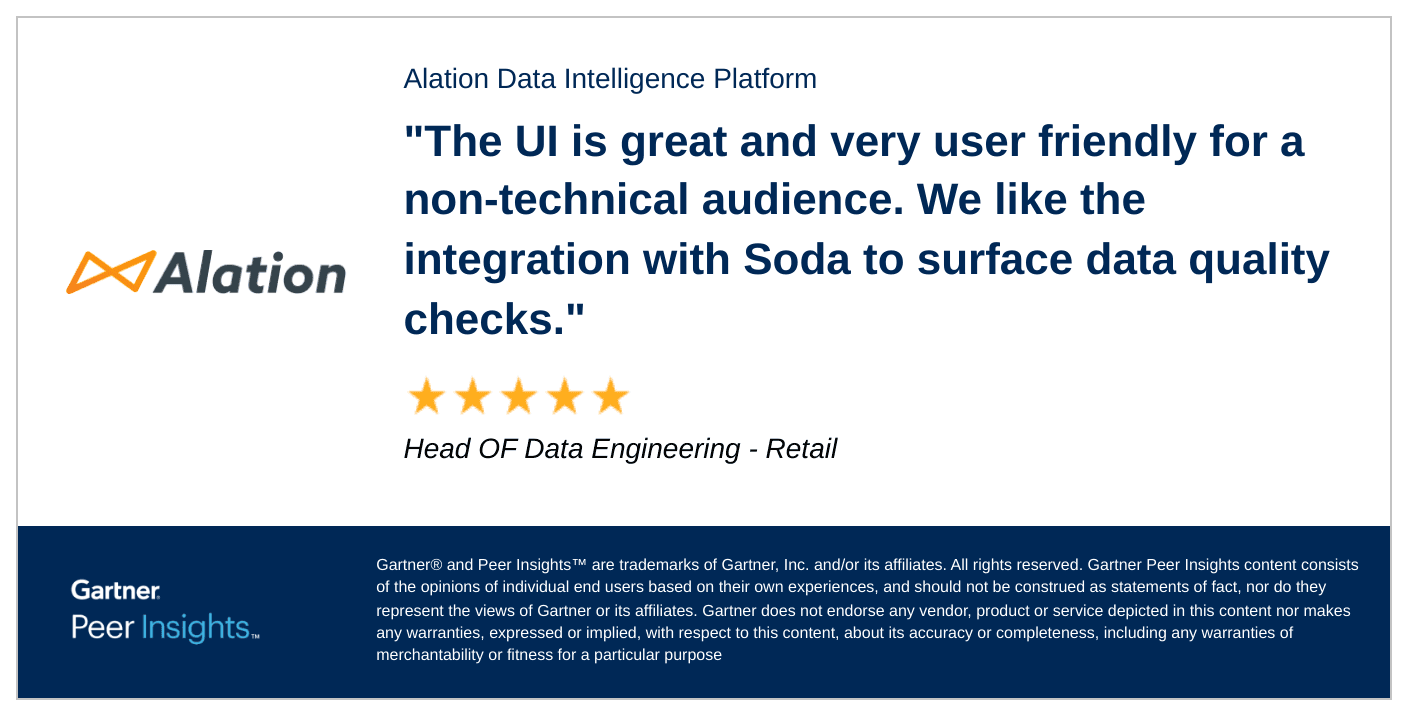 Gartner Peer Insight review - Alation for data quailty in retail