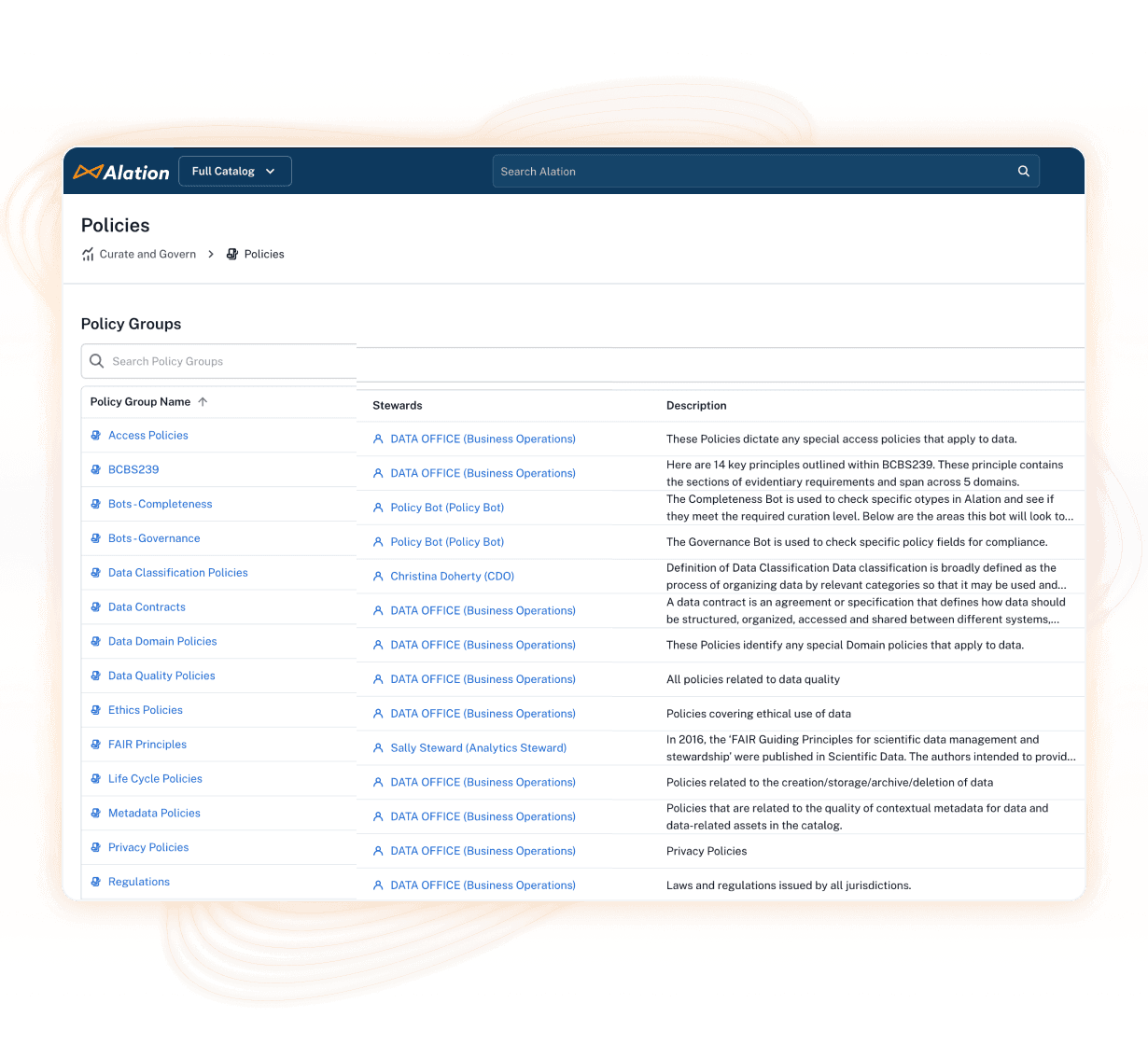 Alation product screenshot - data product - policies