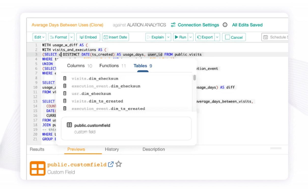 Product image of Alation Compose, an intelligent SQL editor